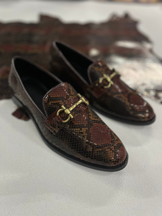 Exotic Foil Leather Horsebit Slip Ons