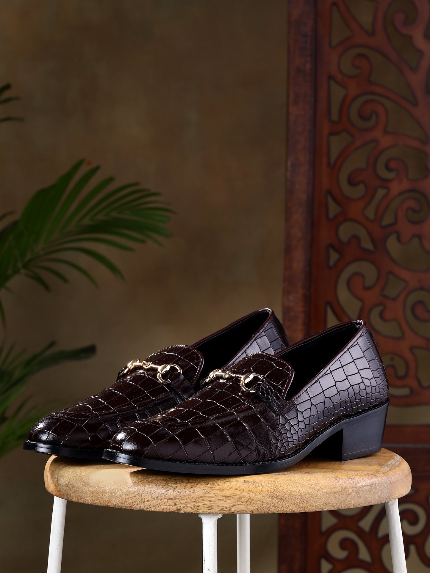 Italian Croco Leather Slip Ons - Cuban Heel