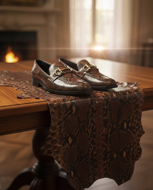 Exotic Foil Leather Horsebit Slip Ons