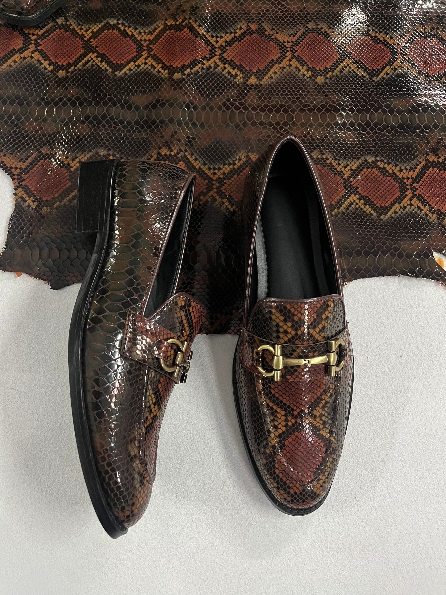 Exotic Foil Leather Horsebit Slip Ons