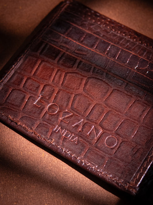 The Croco Bifold Wallet — Cognac Brown
