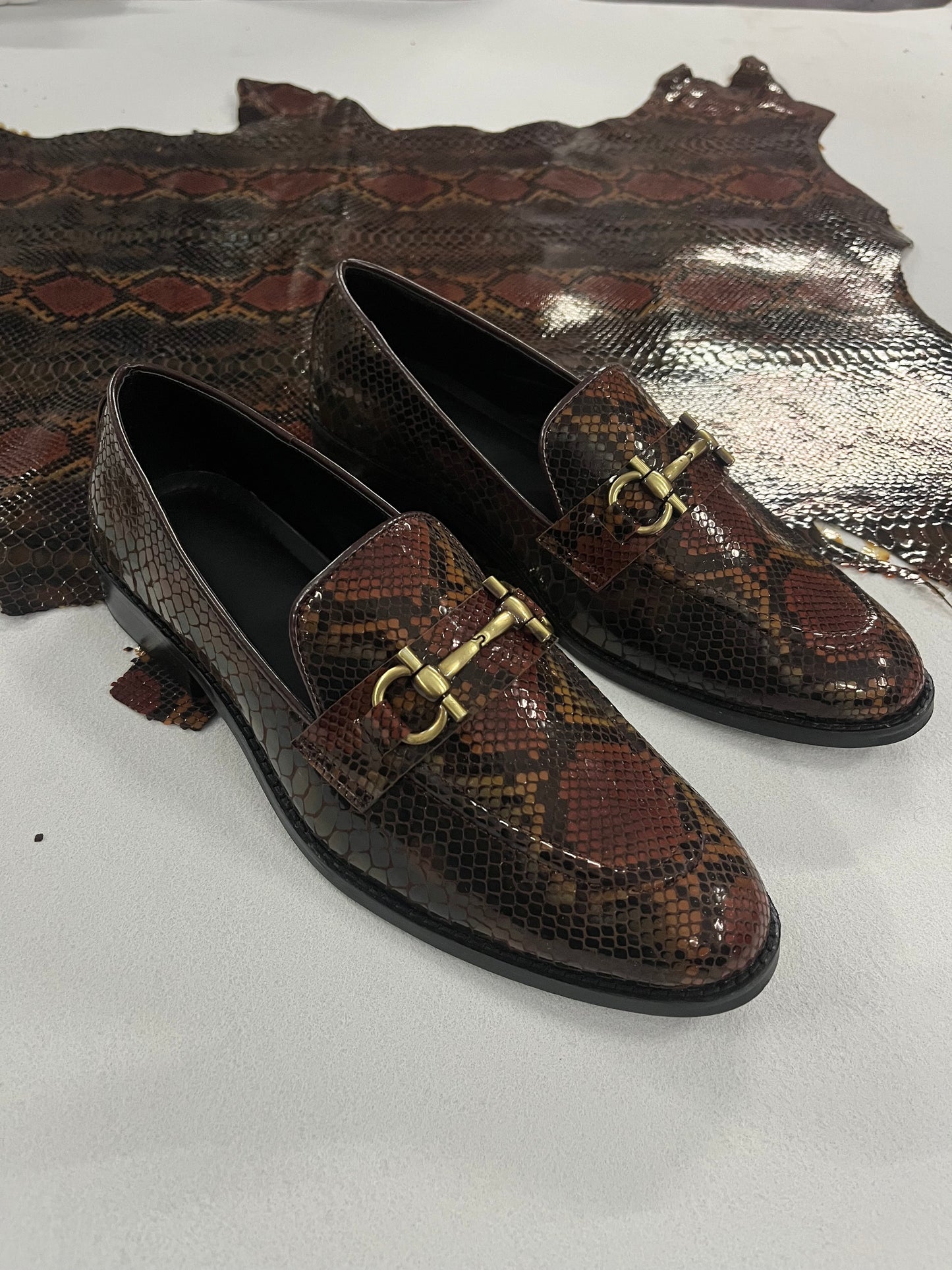Exotic Foil Leather Horsebit Slip Ons