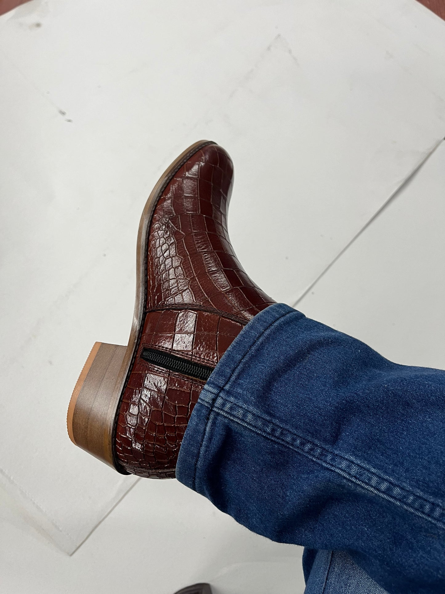 Premium Croco Cuban Boots - Brown