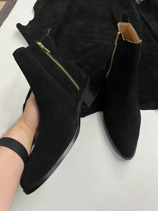 Premium suede leather boots/ Pointed Toe - Black