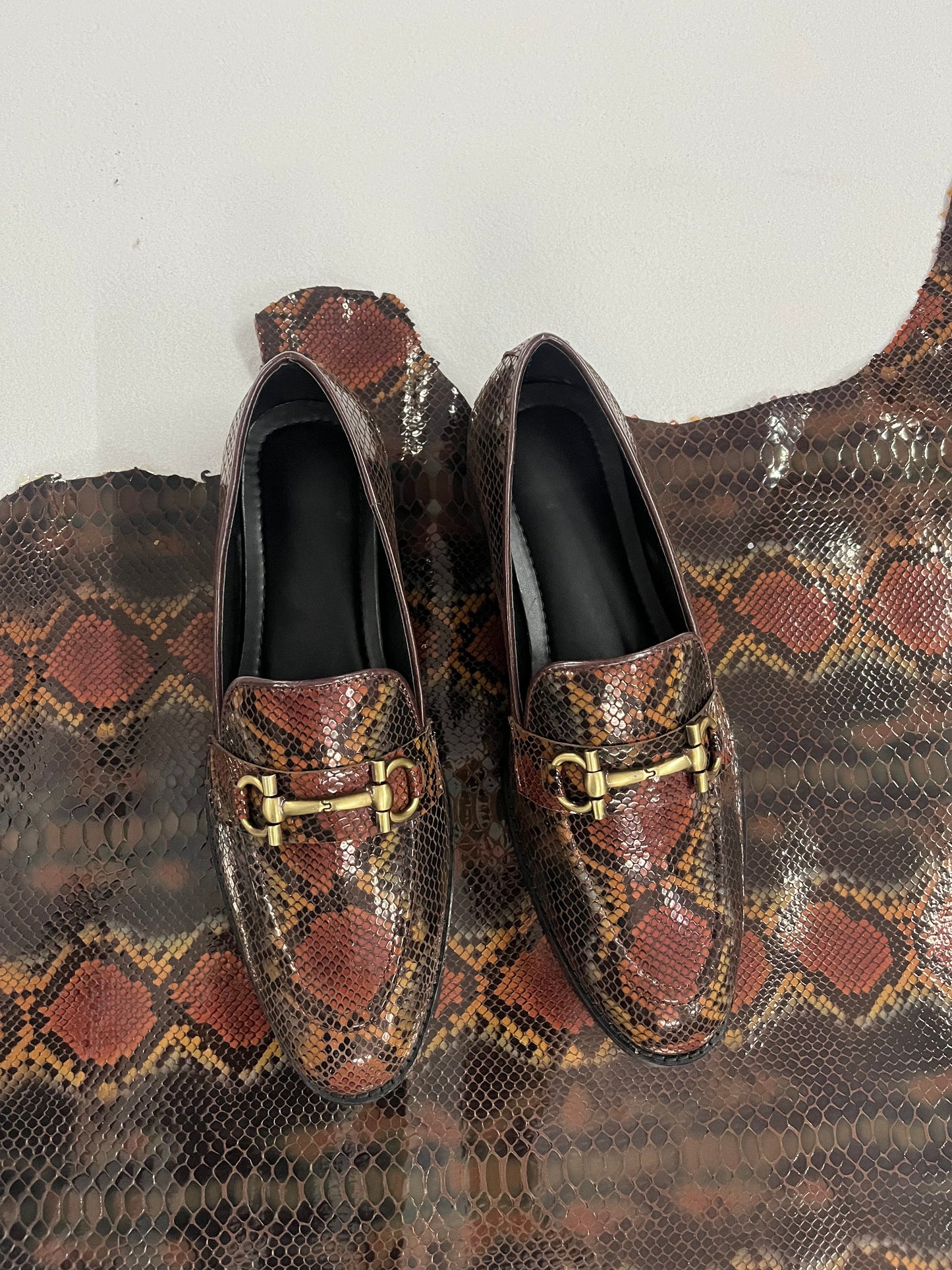 Exotic Foil Leather Horsebit Slip Ons