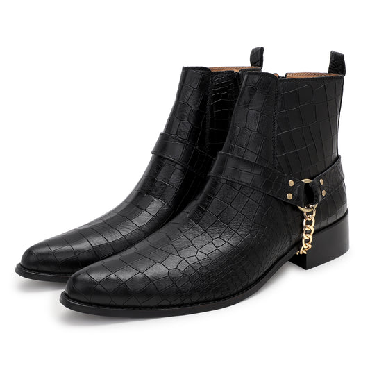 Premium Croco Leather Harness Boots