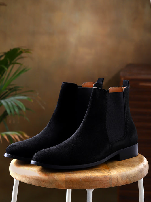 Italian Suede Leather Boots - Black