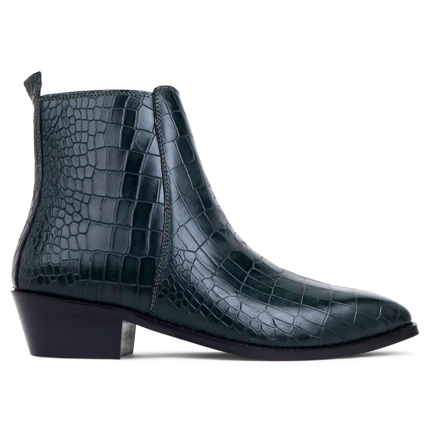 Italian Croco Leather Boots (Green) - Square Toe