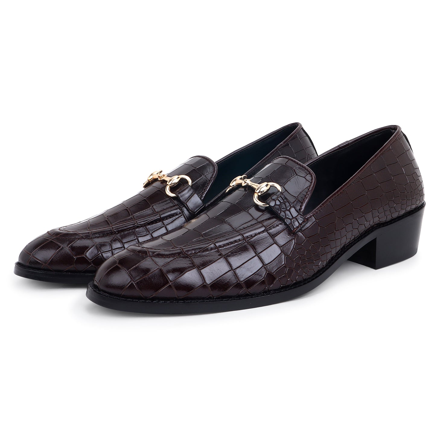 Italian Croco Leather Slip Ons - Cuban Heel
