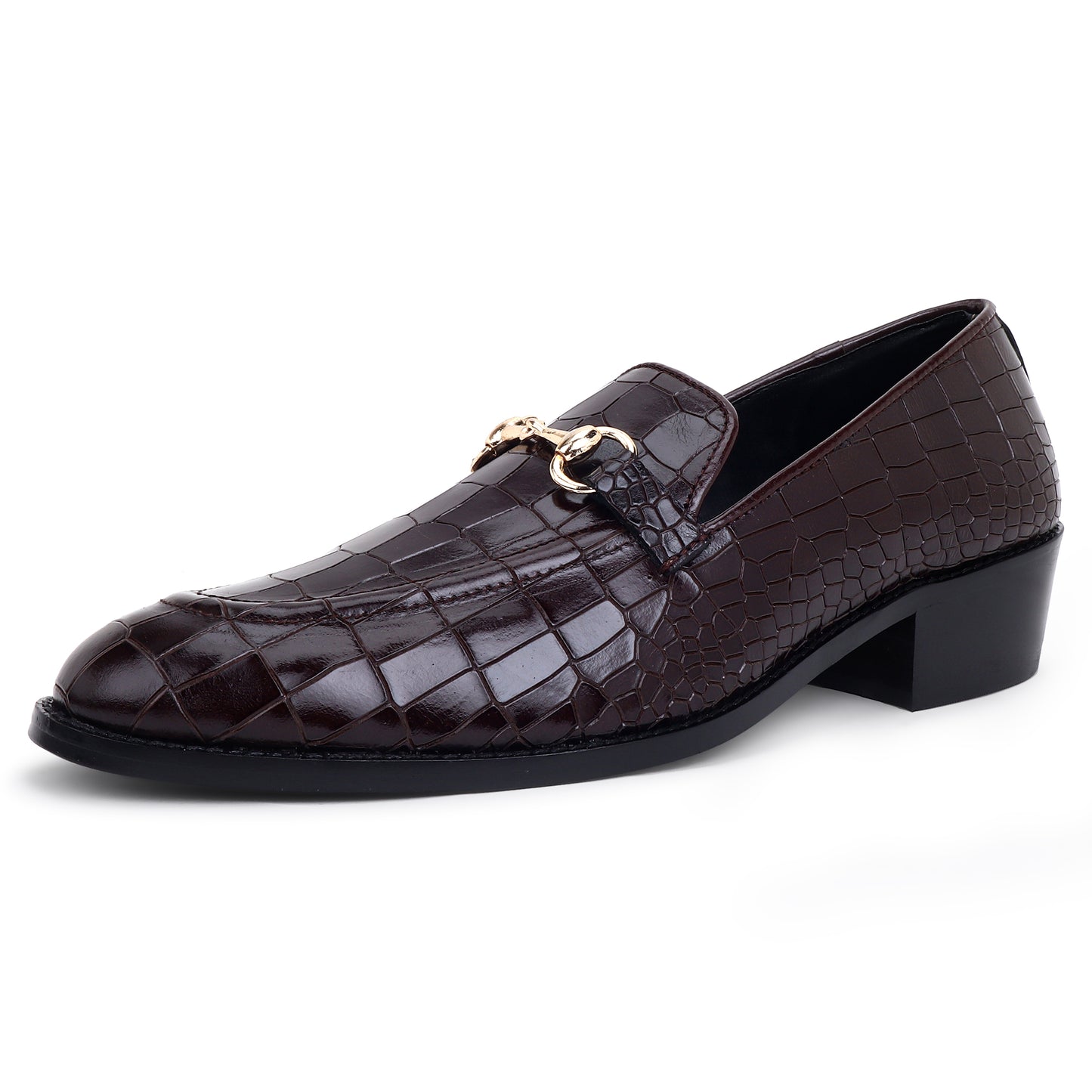 Italian Croco Leather Slip Ons - Cuban Heel