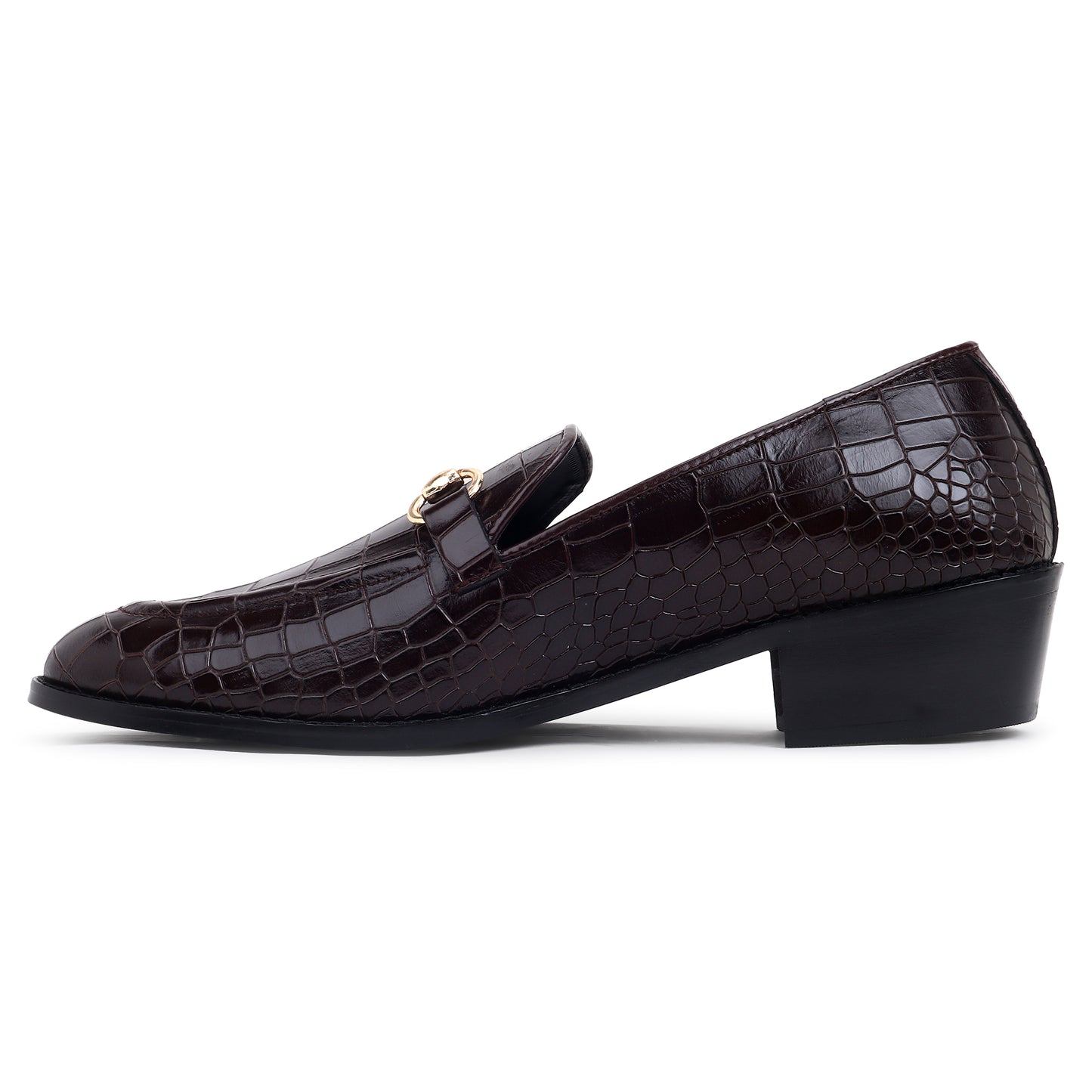 Italian Croco Leather Slip Ons - Cuban Heel