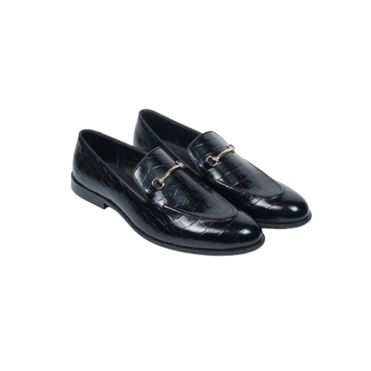 CROCO SLIP ONS WITH SADDLE - BLACK