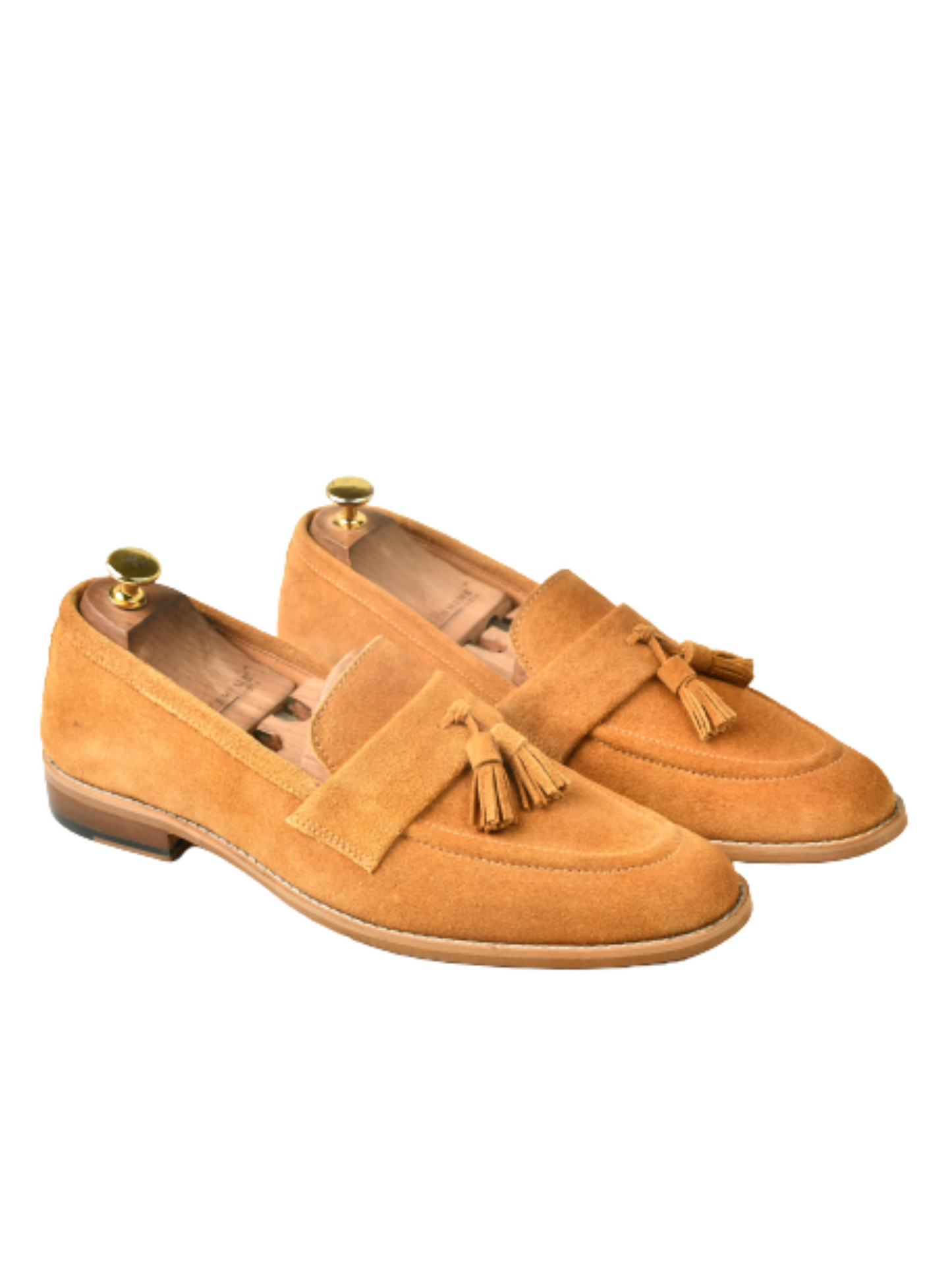 Suede Slip Ons with Tassels - Tan
