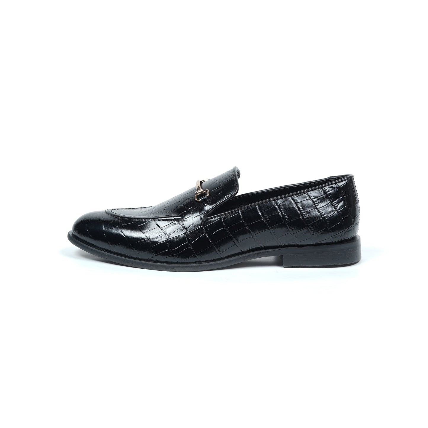 CROCO SLIP ONS WITH SADDLE - BLACK