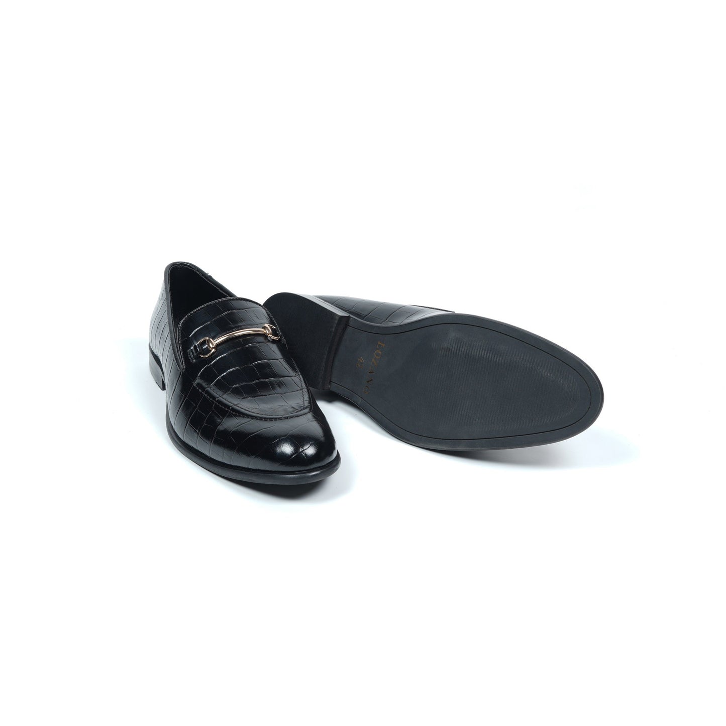 CROCO SLIP ONS WITH SADDLE - BLACK