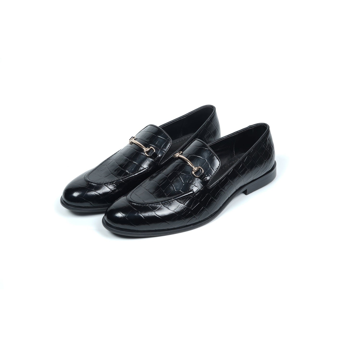 CROCO SLIP ONS WITH SADDLE - BLACK