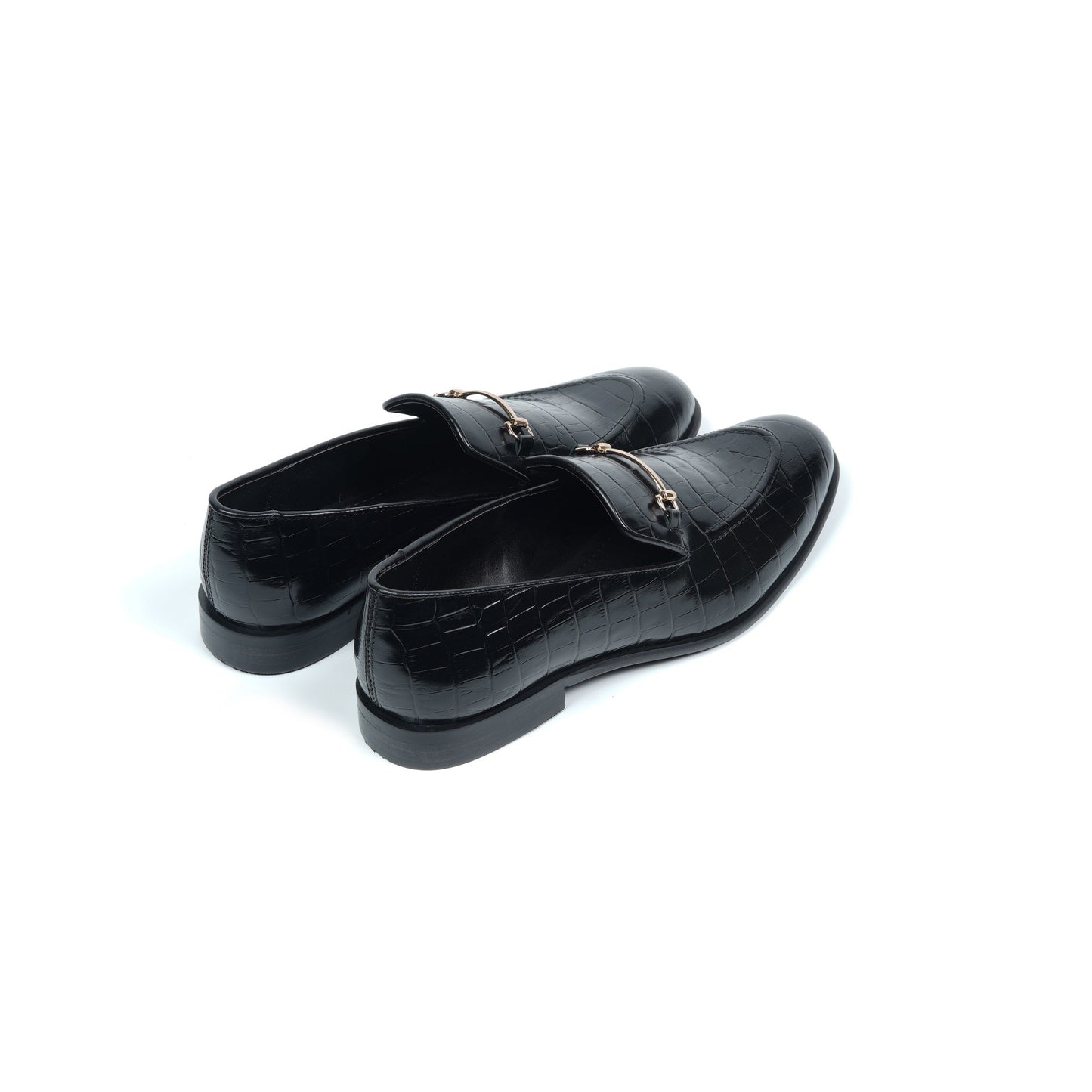 CROCO SLIP ONS WITH SADDLE - BLACK
