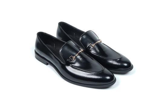 SMOOTH LEATHER SLIP ONS - BLACK