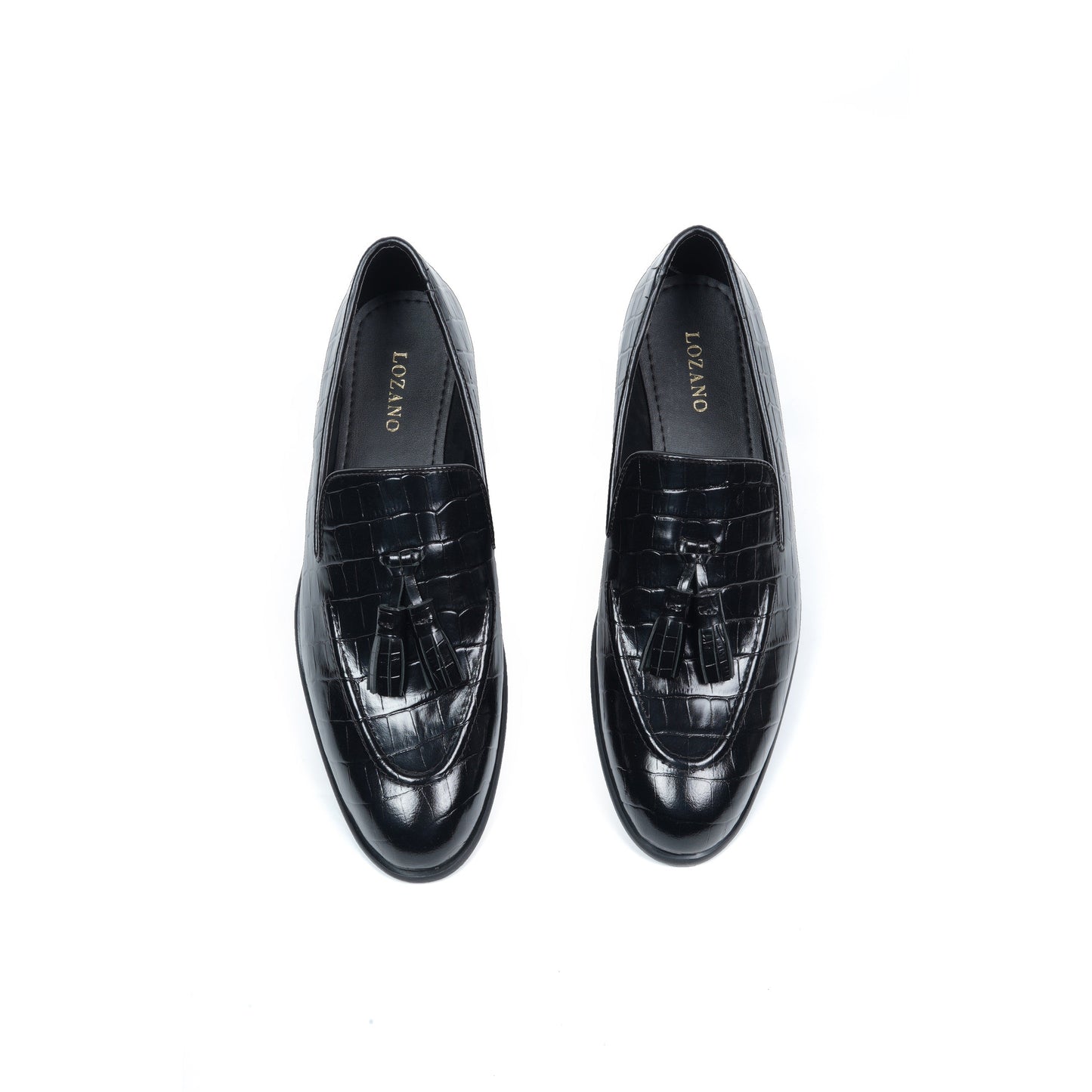 CROCO SLIP ONS WITH TASSELS - BLACK