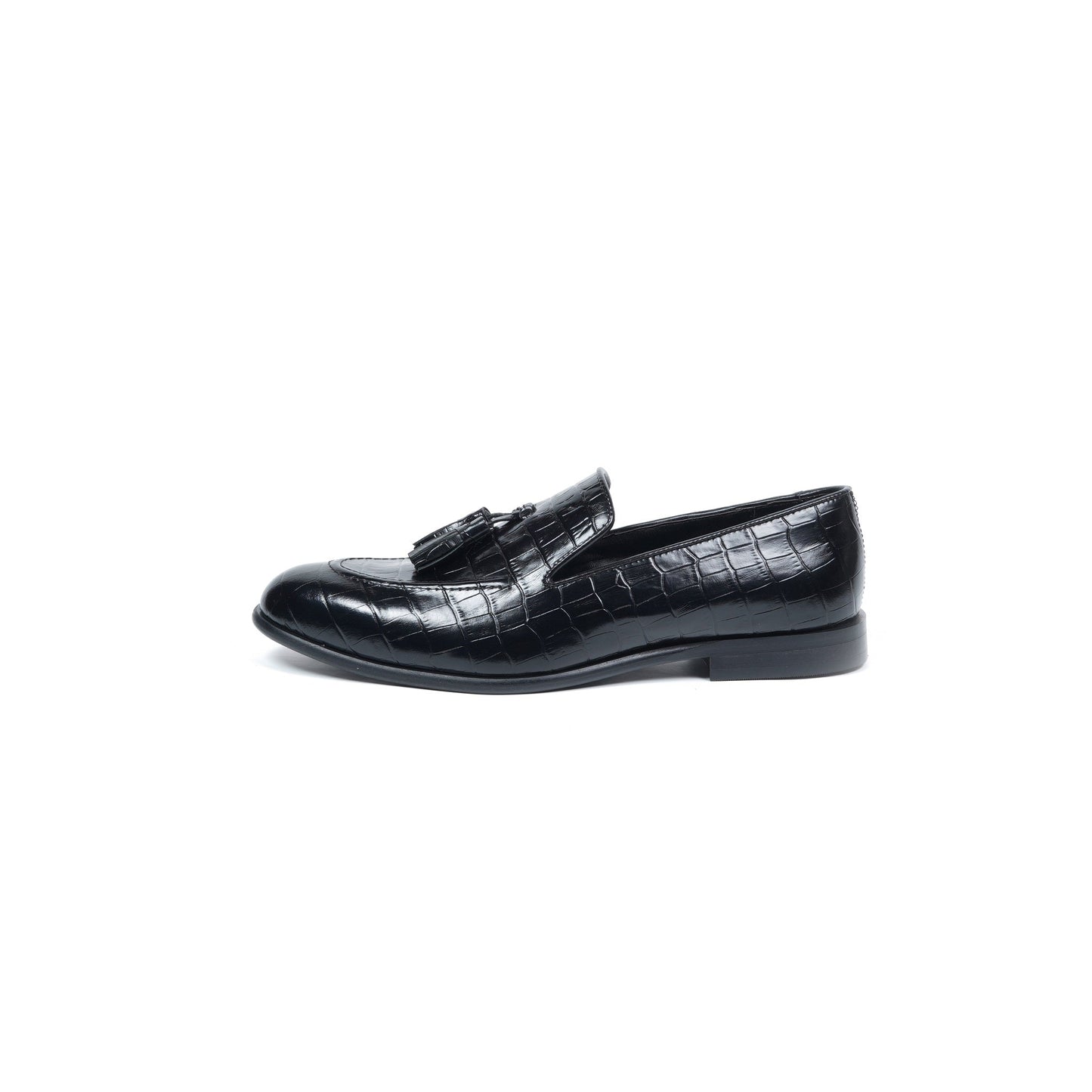 CROCO SLIP ONS WITH TASSELS - BLACK