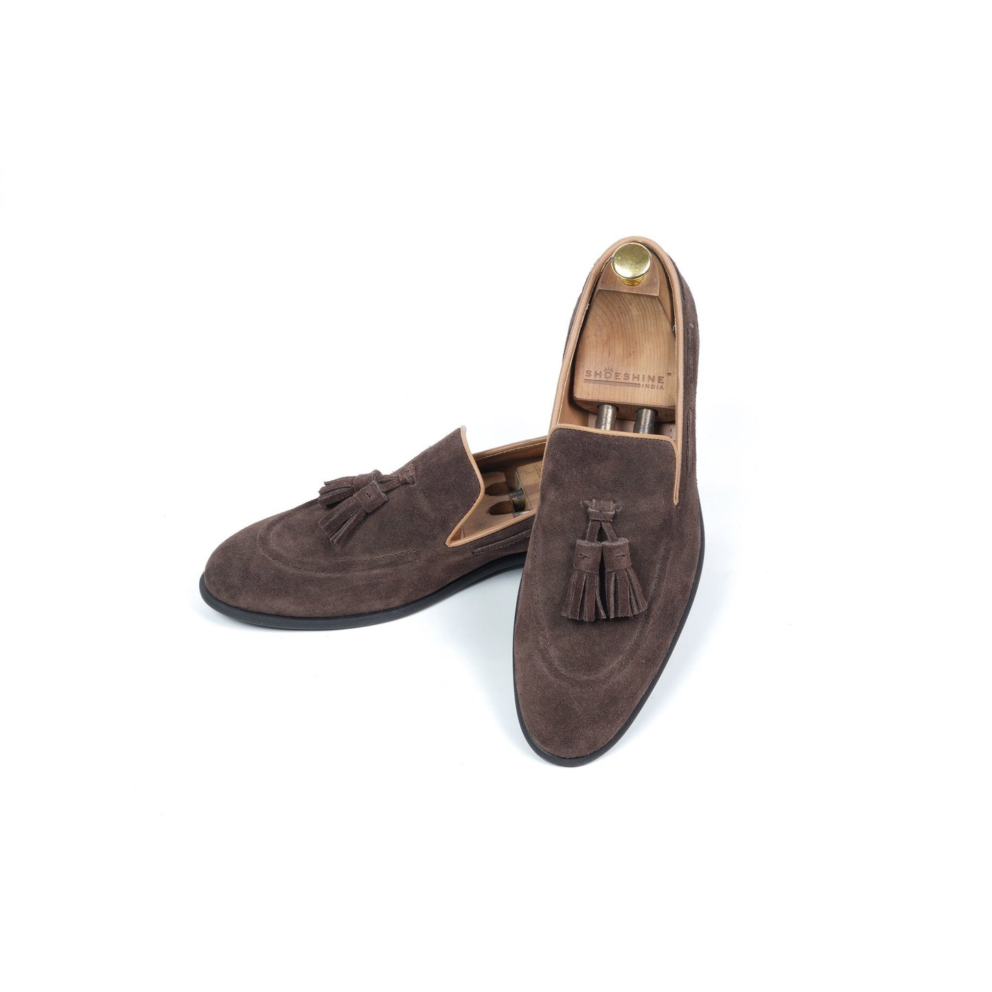 SUEDE SLIP ONS WITH TASSELS - BROWN