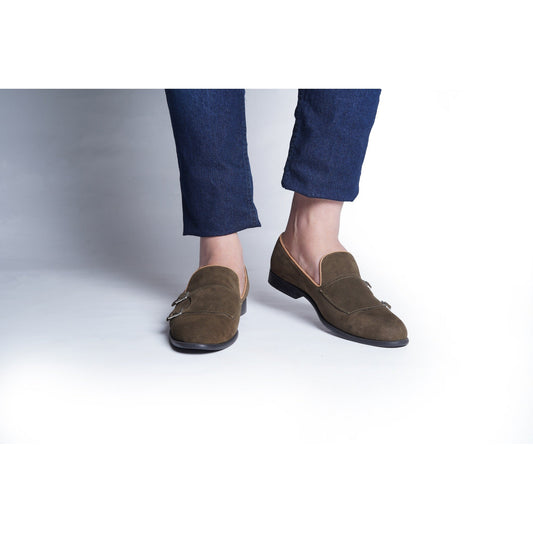SUEDE MONK SLIP ONS - OLIVE