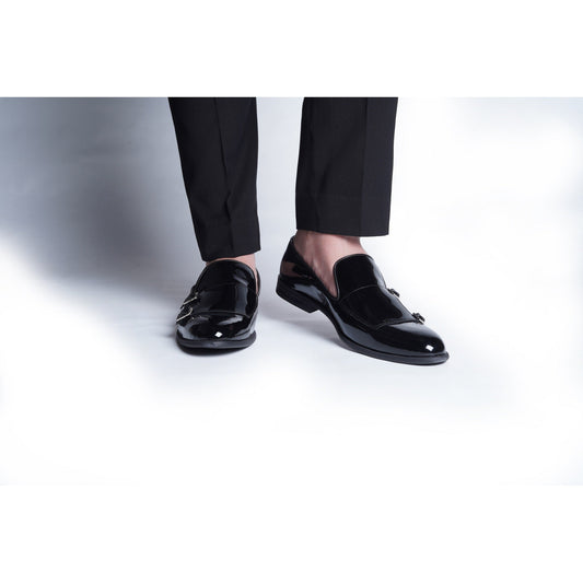 PATENT MONK SLIP ONS - BLACK