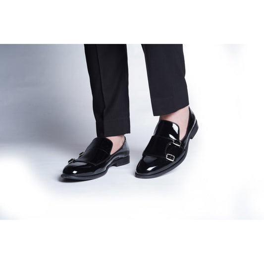 PATENT MONK SLIP ONS - BLACK