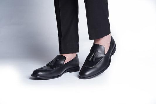 SOFTY LEATHER SLIP ONS - BLACK