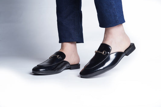 SMOOTH LEATHER MULES - BLACK