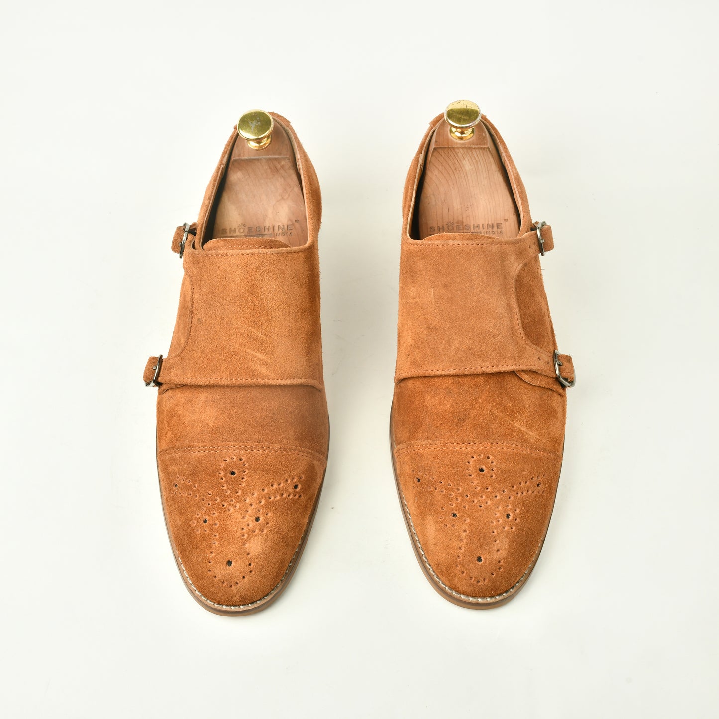 Suede Leather Monk Straps - Tan