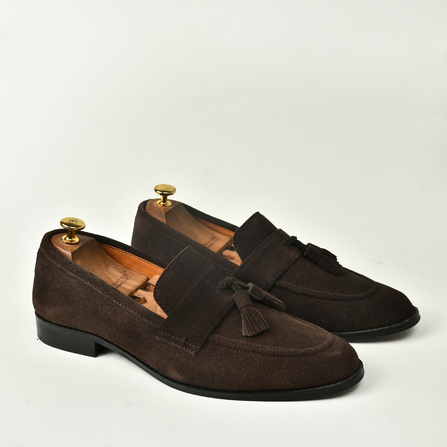 Suede Slip Ons with Tassels - Brown