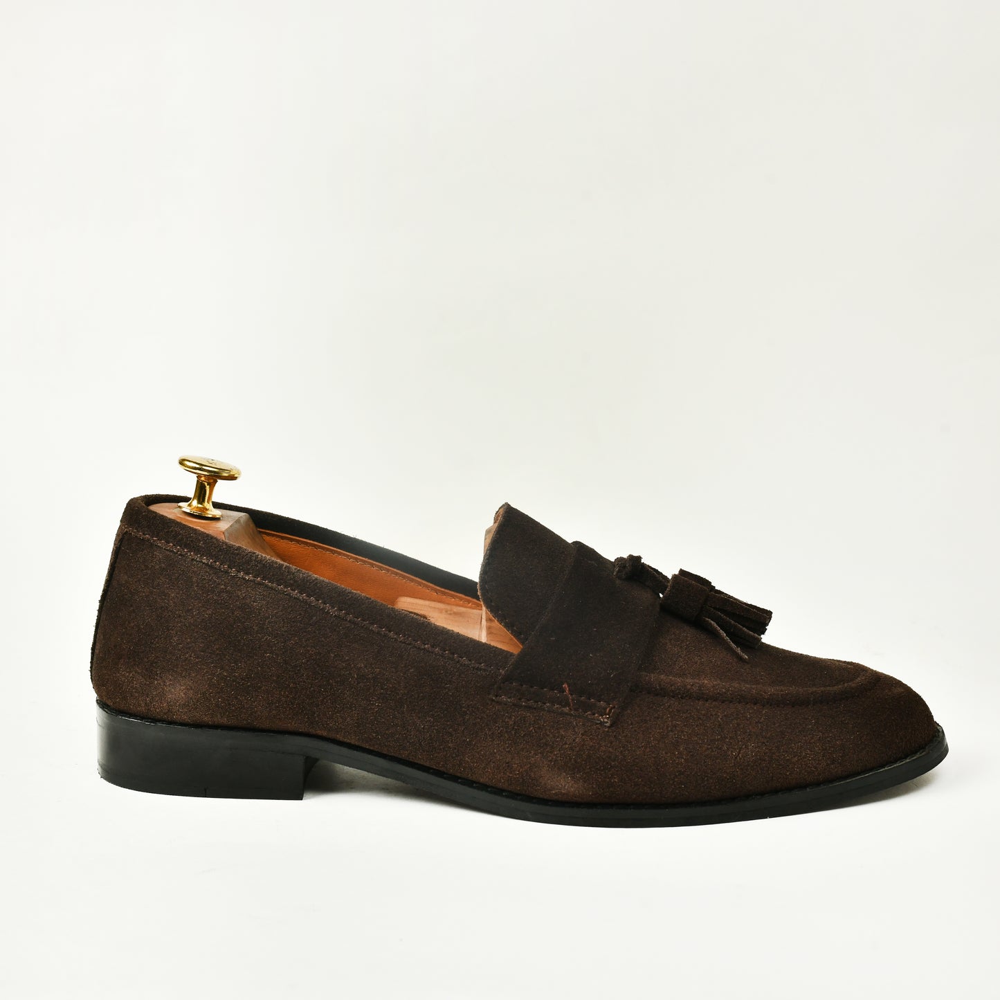 Suede Slip Ons with Tassels - Brown