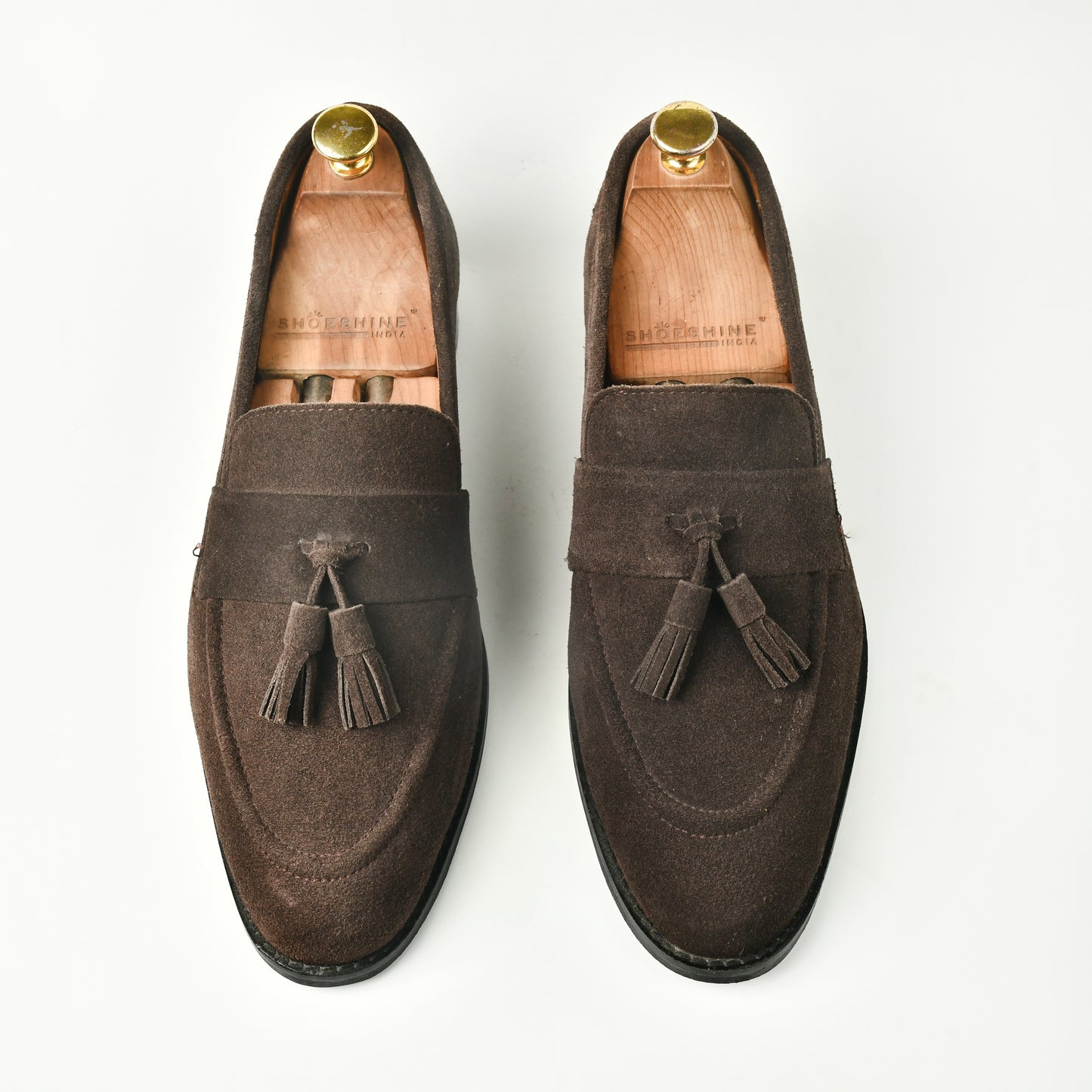 Suede Slip Ons with Tassels - Brown