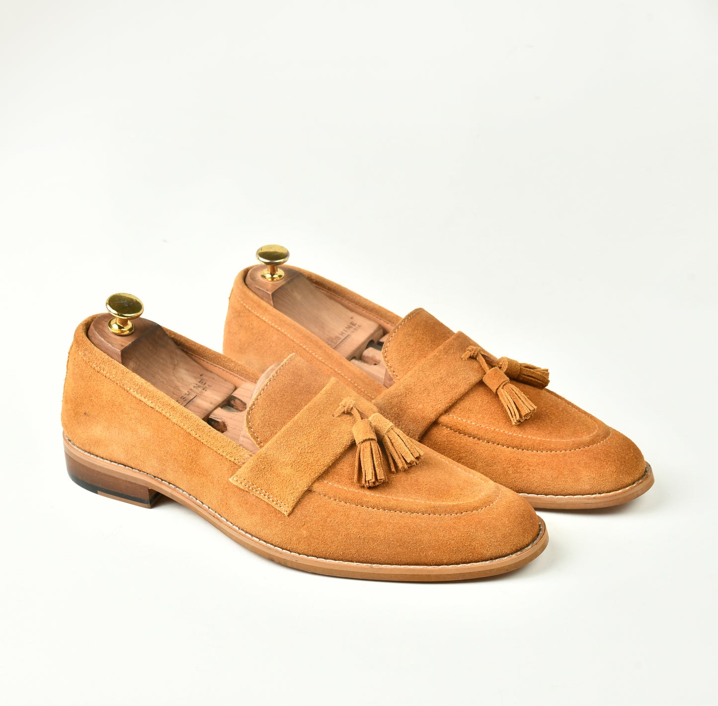 Suede Slip Ons with Tassels - Tan