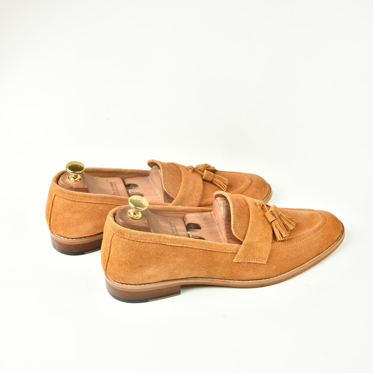 Suede Slip Ons with Tassels - Tan