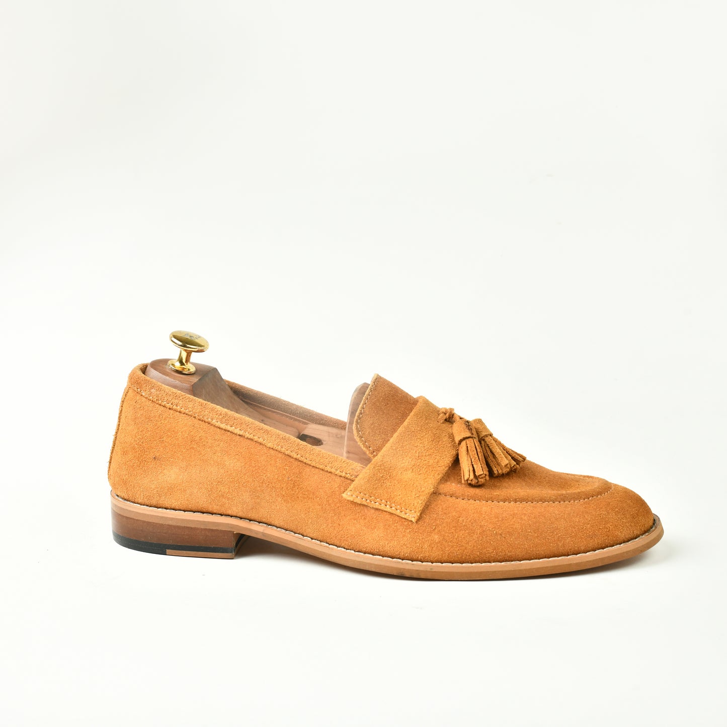 Suede Slip Ons with Tassels - Tan