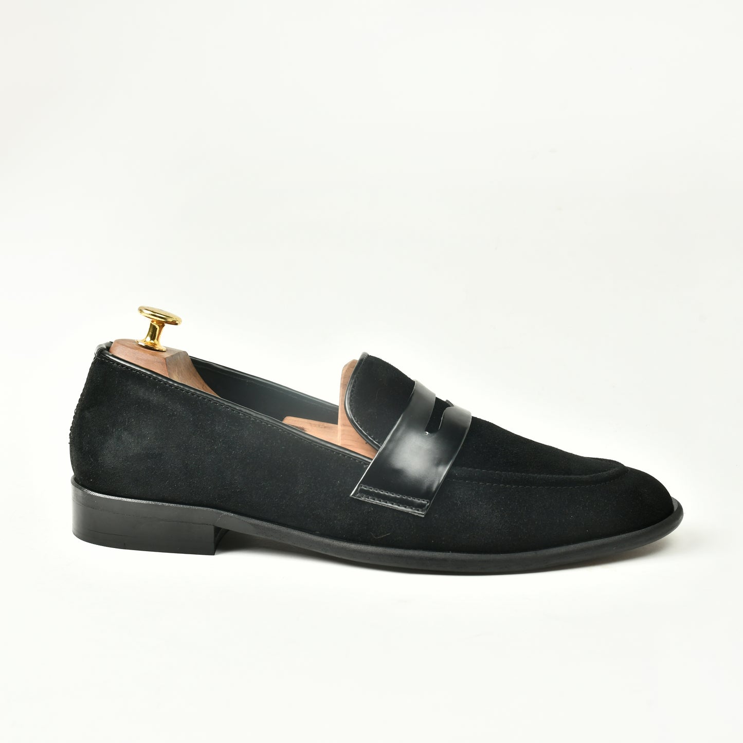 Suede Slip Ons with Saddle - Black