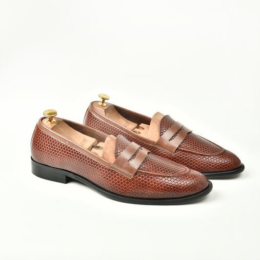 Woven Leather Slip Ons - Brown