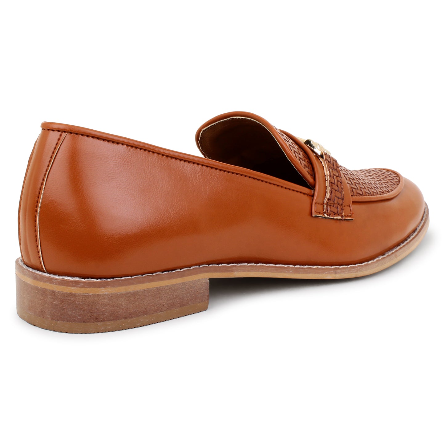 Woven Leather Slip Ons with Saddle - Tan
