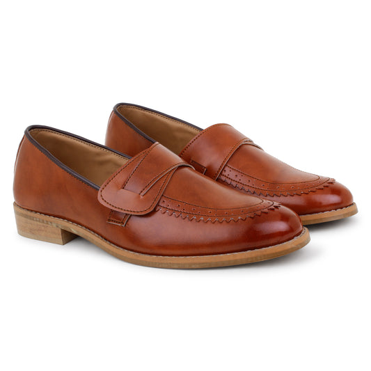 Premium Leather Slip Ons Cross - Tan