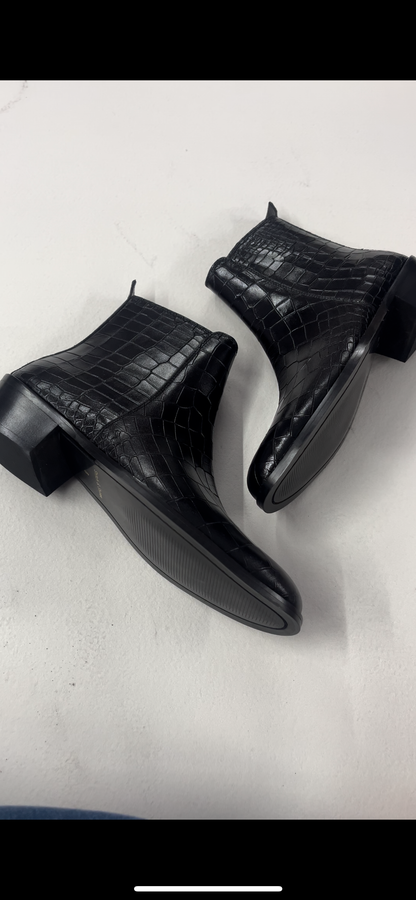 Italian Croco Leather Boots - Black