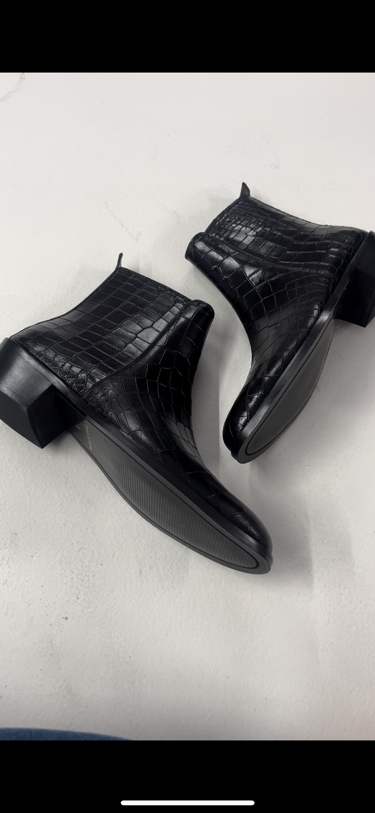 Italian Croco Leather Boots - Black