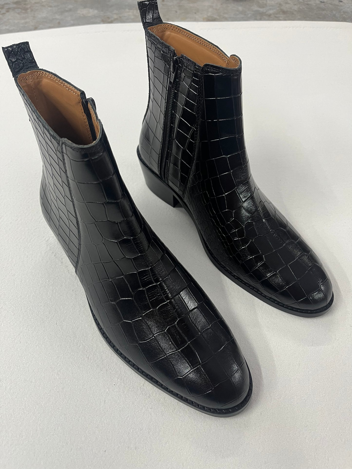 Italian Croco Leather Boots - Black