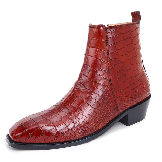 Italian Croco Leather Boots ( Tan ) - Square Toe