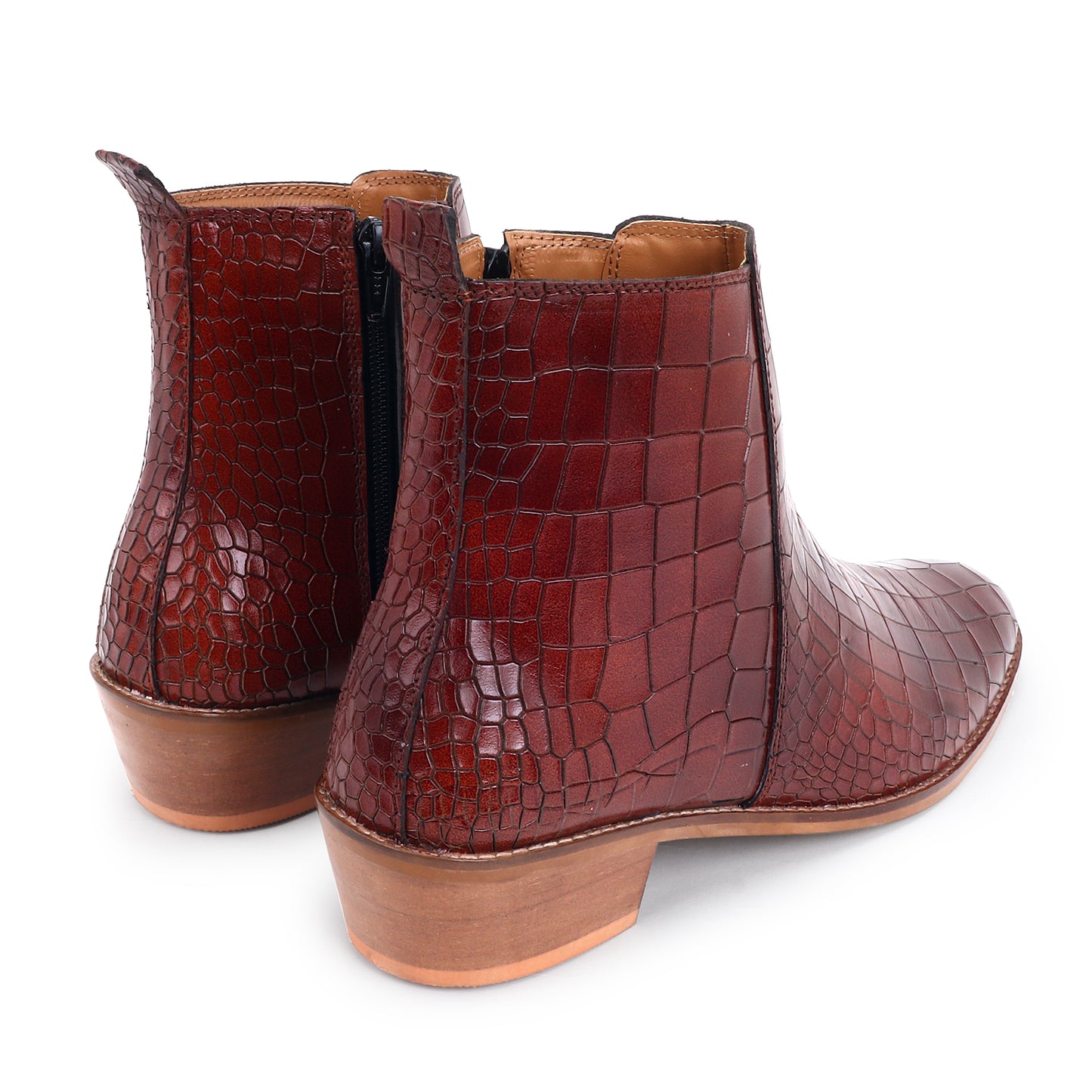 Premium Croco Cuban Boots - Brown