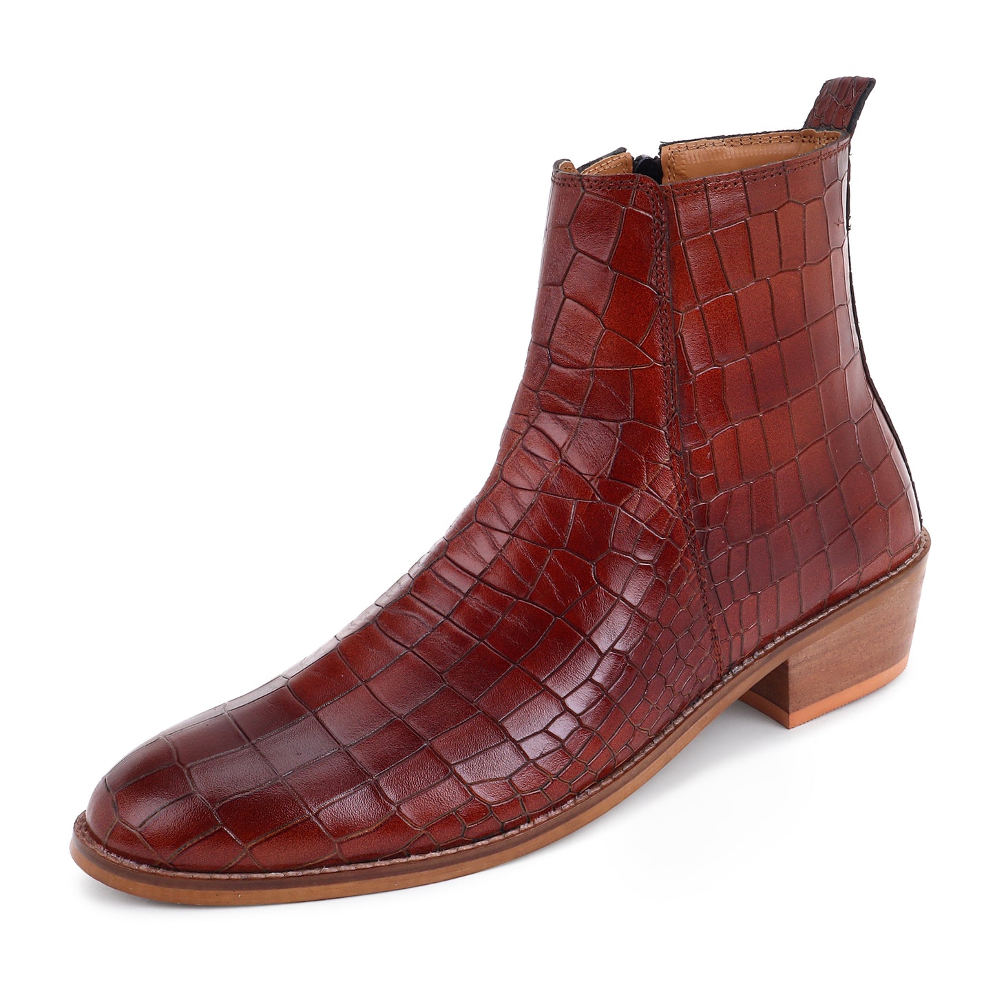 Premium Croco Cuban Boots - Brown