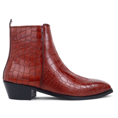 Italian Croco Leather Boots ( Tan ) - Square Toe