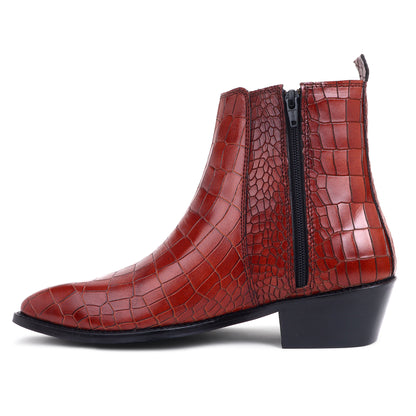 Italian Croco Leather Boots ( Tan ) - Square Toe