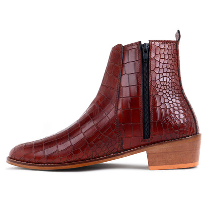 Premium Croco Cuban Boots - Brown